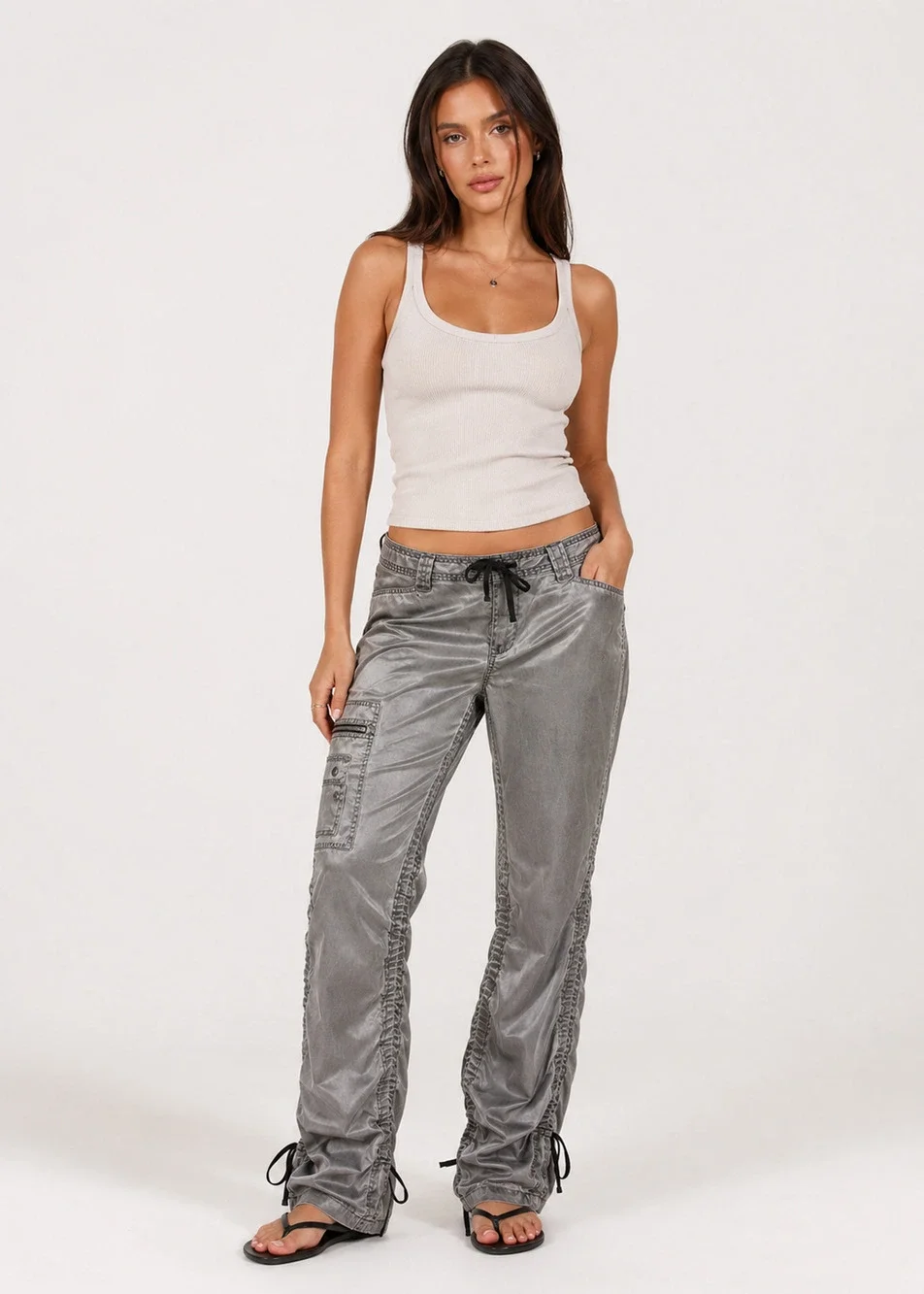 Express Metallic Ruched Cargo Pants - Picture 1 of 4